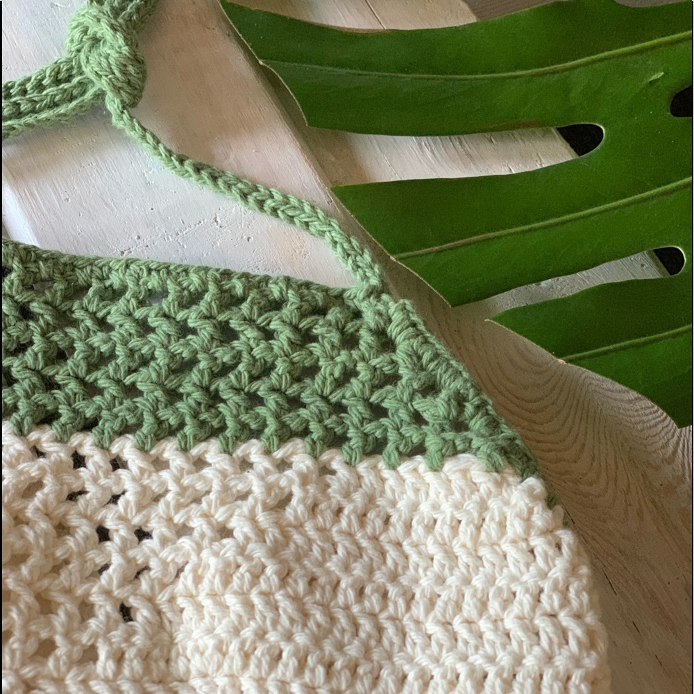 Boho-Chic Avocado Green Stripe Crochet Cro…